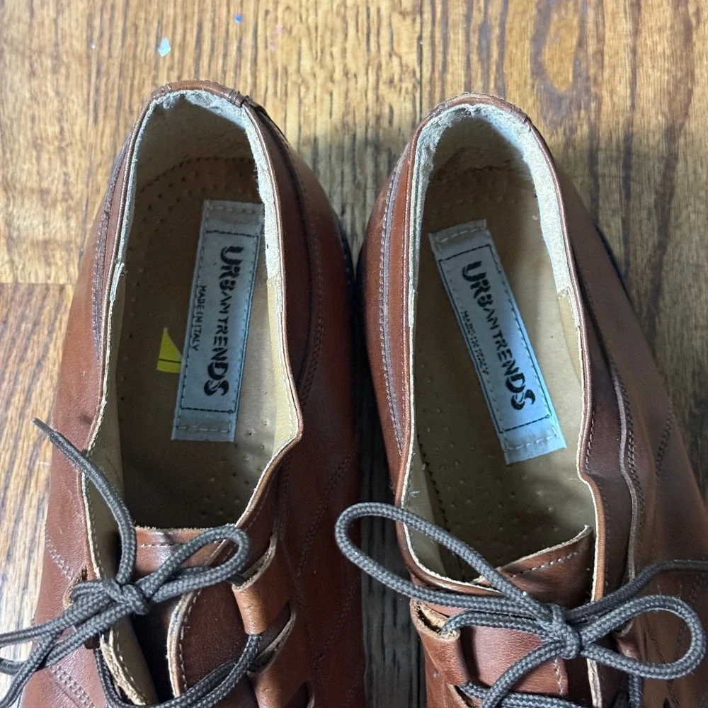 Urban Trends Mens Cognac Brown Leather Lace Up Dress Shoes Made in Italy Size 13